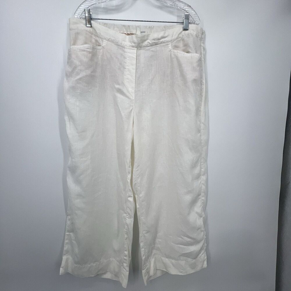 J Jill Love Linen Wide Leg Cropped Pants Womens Sz XL White Beach Coastal Pocket